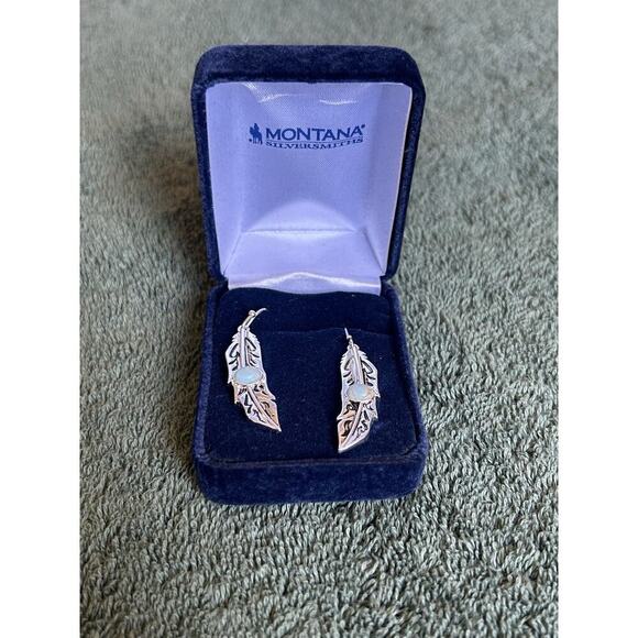 Montana Silversmiths Silver Feather Dangle Earrings With Turquoise Boho Western - Picture 3 of 6